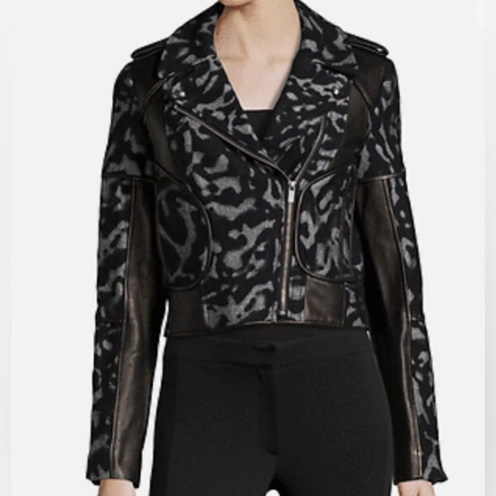 DVF Jacket  Wool Blend Leather Moto